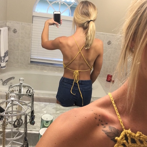 Hand Crochet Mustard Halter Top - Picture 3 of 3